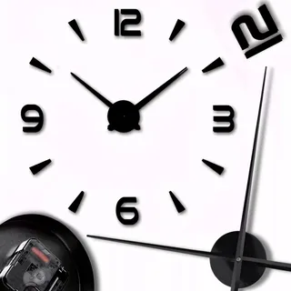 Retoo 3D Wanduhr DIY 70-130 cm Groß, Rahmenlose, zum selbst kleben, Moderne Wanduhr mit geräuschloser Mechanismusr,Größe variabe Montage, für Dekoration, Wohnzimmer, Schlafzimmer, Büro, Schwarz