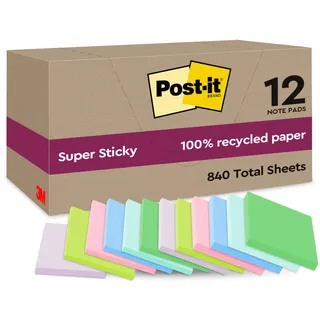Post-it Post-it® Super Sticky Recycling Notes Haftnotizen extrastark farbsortiert, 12 Blöcke