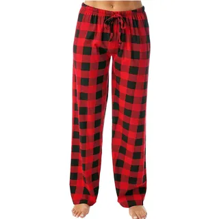 Kielsjajd Schlafanzughose Damen Lang Karierte Pyjamahose Winter Weich Nachtwäsche Hose Schlafhose Freizeithose Strandhose mit Taschen und Kordelzug, Damen Yogahose Stretch Bequeme Pyjamahose