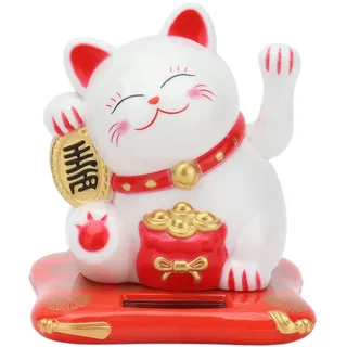 BuyWeek Winkekatze, Solarbetriebene Glückskatze Niedliche Winkende Katze Maneki Neko Katze Ornament für Zuhause, Büro, Auto(Weiß)