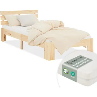 Homestyle4u Holzbett 90 x 200 cm H2 Braun/Grau/Weiß