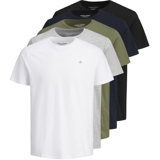 Jack & Jones Herren Rundhals T-Shirt JORJXJ 5er PACK Regular Fit Weiß Packed W. All Colors  12185714 S