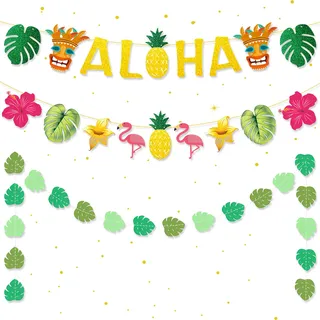 Lets Joy Hawaii Banner, Aloha Girlande, Party Dekorationen, Tiki Flamingo Palmenblätter Girlande für Garten Sommer Karneval