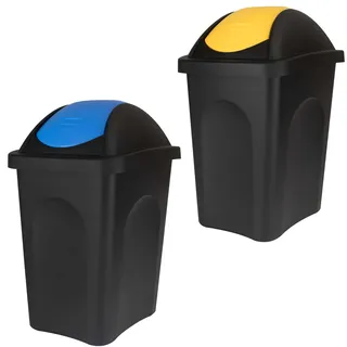 2x Schwingdeckel Mülleimer 30l gelb-blau Gelber Sack Küche 2 60l 2x30 Bin