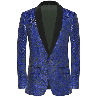 PYJTRL Glänzende Pailletten-Anzugjacke für Herren, Klassische Florale Anzugjacke, modisch, geeignet für Partys, Hochzeiten, Bankette, Abschlussbälle - 3XL