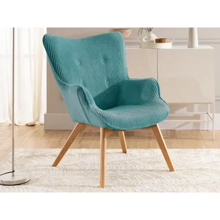s-style möbel Lounge-Sessel Lenari Cordstoff 71 x 96 x 86 cm Blau/Türkis