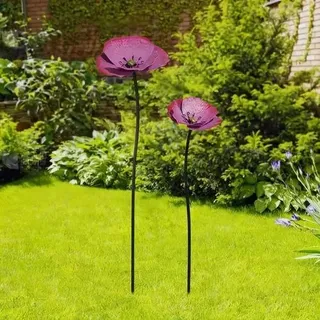 Gartenstecker Vogeltränke 2 Stück, wetterfest, Edelstahl-Spieße, Violett