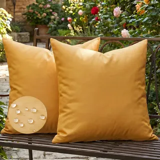 AwzyGous Outdoor Kissen 45x45 cm Gelb 2er Set, Wasserdichter Modern Dekokissenhülle Sommerfest für Sofa Couch Gartenmöbel Garten Terrasse Camping Lounge, Strapazierfähig und Farbecht