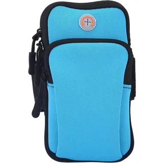 VGEBY1 wasserdichte Neopren Armtasche, Doppelfach Handgelenktasche für Smartphones bis 6,0 Zoll, Blau, Sport Armband zum Laufen, Joggen, Trainieren