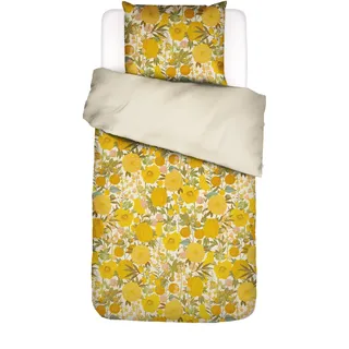 ESSENZA Bettwäsche Florentien Gelb, 135x200 cm + 1x 80x80 cm - 100% Bio-Baumwollsatin 220TC - Blumen