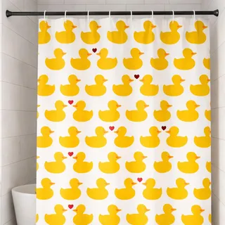 ANRO Duschvorhang Stoff Badvorhang Textil wasserabweisend Antischimmel Polyester Badewanne Vorhang Wasserdicht Waschbar mit Ösen Duschvorhangringen Gelb Ente 120 x 200 cm
