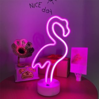 DWOOKE Flamingo Neonschilder,rosa Flamingo Lichter mit Sockel, dekorative Lichter LED Neonlichter,batterie/USB-betrieben,Neon Nachtlichter,Flamingo Neonlichter für Schlafzimmer,Party,Bar, Weihnachten