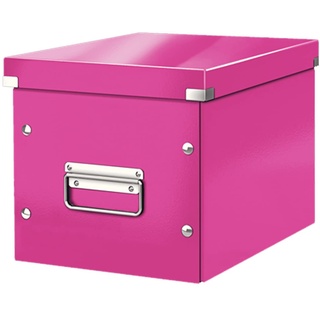 Leitz WOW Click & Store Aufbewahrungsbox mit Griffen, Würfelform mittelgroß passend für Wohnzimmer oder Büro, stabil und faltbar, Pink, 61090023