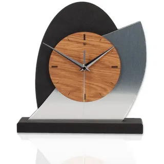 Kreative Feder Standuhr Designer-Standuhr „Silver Dome“ aus Holz, Tischuhr in modernem Metallic-Look; Funk- o. Quarzuhrwerk; kein Ticken