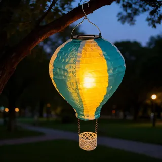 Solar Lampions Außen Wetterfest,21cm Solar Heißluftballon Solarlampen für Außen Hängend,Wasserdicht Solarlaterne für Außen Heißluftballon Lampions Solar Outdoor Gartenlaterne für Balkon Terrasse (B*1)