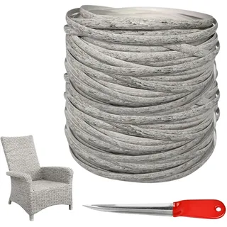 Ulluthu 70m Kunststoff Gewebtes Rattan, Flach PE-Rattan Webwerkzeug Synthetische Rattan Reparaturmaterial Hellgrau Rattanstreifen Geflechttes Reparaturmaterial für Rattan Möbel, Stuhl, Tischkorb