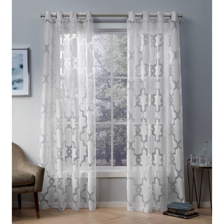 Exclusive Home Vorhänge Essex Burnout Sheer Tülle Top Fenster Vorhang Panel Paar, Winter White, 52 x 108