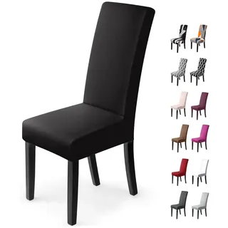 Stuhlhussen 2Stück,Stretch-Stuhlbezug elastische moderne Husse Elasthan Stretchhusse Stuhlbezug Stuhlüberzug . bi-elastic Spannbezug, sehr pflegeleicht und langlebig Universal(Packung von 2,Schwarz)