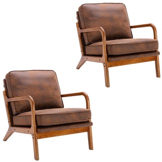 AUKWIK Sessel, PU Leder Loungesessel mit Holzbeinen, bis 136 kg Belastbar (2-St) braun