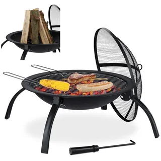 Relaxdays Feuerschale XL Ø 56,5 cm Schwarz/Silber