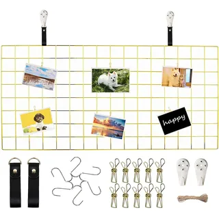 WUZILIN Upgrade Wandgitter Regal,DIY Eisen Gitter der Fotowand Dekoration Pinnwand Foto an der Memoboard Hängen in der Familie, Küche, Büro und so weiter (40 * 80cm) Gold