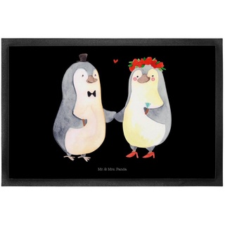 Fußmatte Pinguin Heirat - Schwarz - Geschenk, Bräutigam, verliebt, Matte, Jahr, Mr. & Mrs. Panda, Höhe: 0.5 mm schwarz