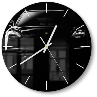 DEQORI Wanduhr 'Porsche Panamera Front' (Glas Glasuhr modern Wand Uhr Design Küchenuhr) schwarz 30 cm x 30 cm