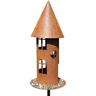 Edelrost Garten Deko Windlicht Vogelhaus Gartendekoration Naturrost Dekorieren rostige Dekoration Gartenstecker Beetstecker Topfstecker Landhaus Kerzenhalter Vogelfutterhaus rund auf Platte Futterhaus