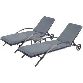 2er-Set Gartenliege HWC-E27, Sonnenliege, Poly-Rattan, schwarz Kissen dunkelgrau