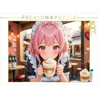 CALVENDO Puzzle Anime Maid mit Latte Art im Café - Manga Bild voller Charme 1000 Teile Lege-Größe 64x48cm Foto-Puzzle für glückliche Stunden