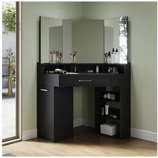SONNI Schminktisch Eckschminktisch mit/ohne LED-Beleuchtung, Weiß & Schwarz, Eck-Schminktisch, mit LED-Beleuchtung und Spiegel, 110 x 141.5 cm schwarz