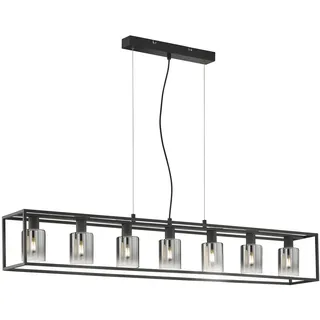 meineWunschleuchte Balkenpendelleuchte 7-flg. dimmbar 130 cm eckig schwarz mit Rauchglas