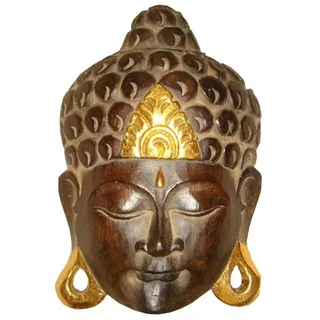 Woru Buddha - Maske Gold, handgearbeitete Holz-Maske aus Bali, Wandmaske, Grösse:25 cm