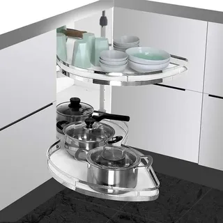 Küchenschrank, ausziehbarer Eckschrank für die Küche, ausziehbarer Eckschrank für 36-Zoll/900-mm-Schränke, Karussell-Doppelregal, Küchen-Eckkarussell(Size:Weiß rechts)