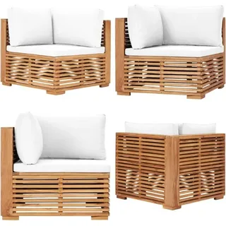 Garten-Ecksofa mit Cremeweißer Auflage Massivholz Teak - Gartenmöbel - Teakholz - Eckbank - Outdoor-Sofa - Lounge Set - Home & Living