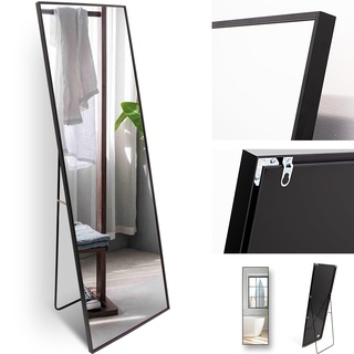 Rechteckiger Ganzkörper Standspiegel schmal 50x150cm, eingefasst im edlen schwarzen Aluminium Rahmen - kristallklare Spiegelung mit High-Definition-Glas - für Schlafzimmer, Bad, Flur, Wohnzimmer