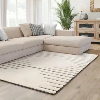 Interiyou Teppich Wohnzimmer Verona - 200x300 cm Creme/Grau - Für Schlafzimmer, Esszimmer, Kinderzimmer - Hochflor mit 3D-Effekt - geometrische Muster - Pflegeleicht