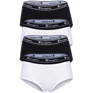 Champion Damen Hipster 4er Pack - Pants, Logo-Bund, einfarbig Weiß/Schwarz S