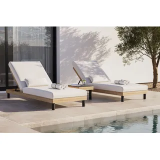 PLOSS Lunare Gartenliegen 2er Set, anthrazit/ cashmere sand, Alu/Polyester/Schaumstoff, 205 x 90 cm, 6-fach verstellbar, inkl. Beistelltisch