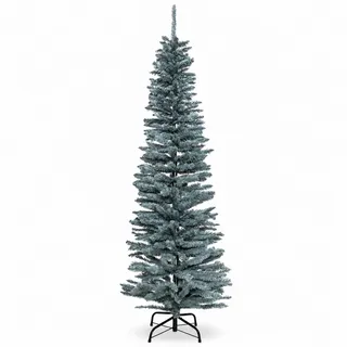 SHATCHI Künstlicher, beflockter schmaler Weihnachtsbaum, Dekoration mit Spitzen Spitzen und Metallständer, Frostgrün, 240 cm