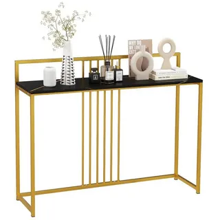 COSTWAY Konsolentisch, schmal Marmor, Metallgestell, gold, Flurtisch 120cm goldfarben|schwarz 81 cm