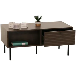 Couchtisch MCW-N78, Wohnzimmertisch Sofatisch, skandinavischer Stil Metall Holz Melamin MVG 45x100x50cm ~ dunkelbraun