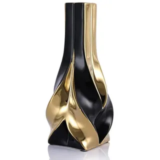 LuxusKollektion Dekovase Deko-Vase Keramik Schwarz Gold 27cm (1 St) bunt|schwarz 9.9 cm x 27 cm x 9.9 cm
