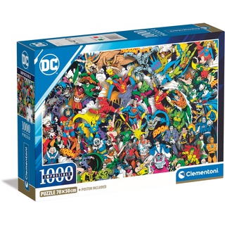 Clementoni 39863 Impossible DC Comics Justice League – 1000 Teile – Erwachsenenpuzzle, horizontal, schwieriges, Superhelden-Puzzle, Spaß für Erwachsene, Made in Italy, Mehrfarbig