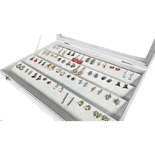Schmuckkasten Schmucklade Schaukasten Schmuckdisplay mit Glasdeckel weiss (für Ohrringe)