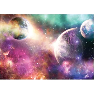 WallArena - Vlies Fototapete Kinderzimmer 208x146 cm Planeten Galaxy Kosmos Universum - Fototapeten Tapeten für Kinder Kindertapete Kinderzimmertapete - Vliestapete Wandtapete Tapete 3D Effekt