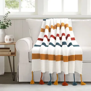 Lush Decor Boho-Überwurfdecke, gestrickt, geflochten, 152,4 x 127 cm, Blaugrün und Rost