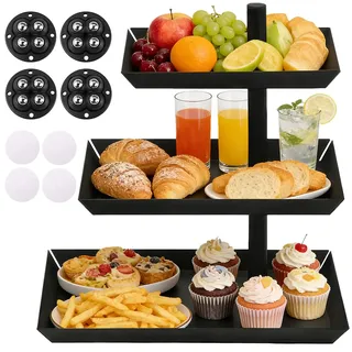 Obst Etagere 3 Stöckig 24,7 x 15,8 x 26,6 cm, 360° Drehbare Etagere 3 Etagen Schwarz für Unterhaltung, Etageres Obst 3 Stöckig mit Möbelrollen selbstklebend für Desserts, Kuchen, Gebäck, Kekse