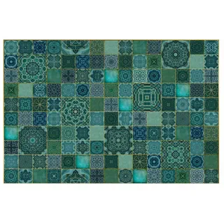 Bilderdepot24 Teppich Vinyl Wohnzimmer Schlafzimmer Flur Küche Fliesen Marmor, rechteckig - grün glatt, nass wischbar (Küche, Tierhaare) - Saugroboter & Bodenheizung geeignet grün 90 cm x 60 cm