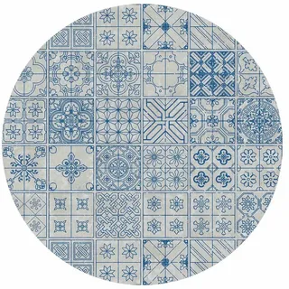 Bilderdepot24 Teppich Vinyl Wohnzimmer Schlafzimmer Flur Küche Fliesen modern, rund - blau glatt, nass wischbar (Küche, Tierhaare) - Saugroboter & Bodenheizung geeignet blau 240 cm x 240 cm